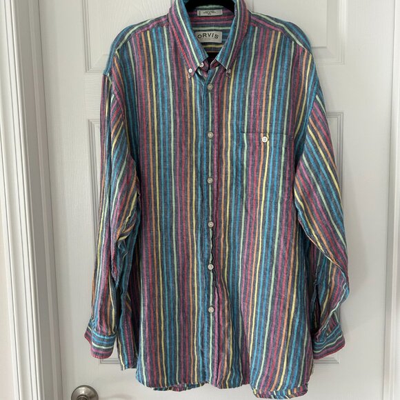 ORVIS men's striped long-sleeve linen shirt (XXL) - Picture 2 of 6